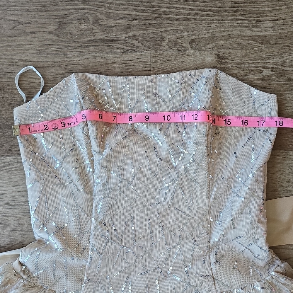 Vintage Jessica McClintock Champagne Sequin Belted Strapless Tulle Dress 9 Y2K - Picture 9 of 13